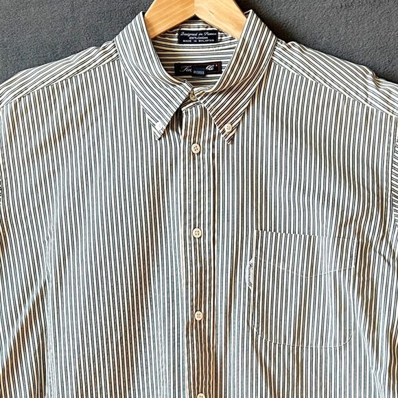 Faconnable Striped Cotton Button Shirt Long Sleeve Yellow Blue-Men's Size 17.5L - Picture 1 of 6